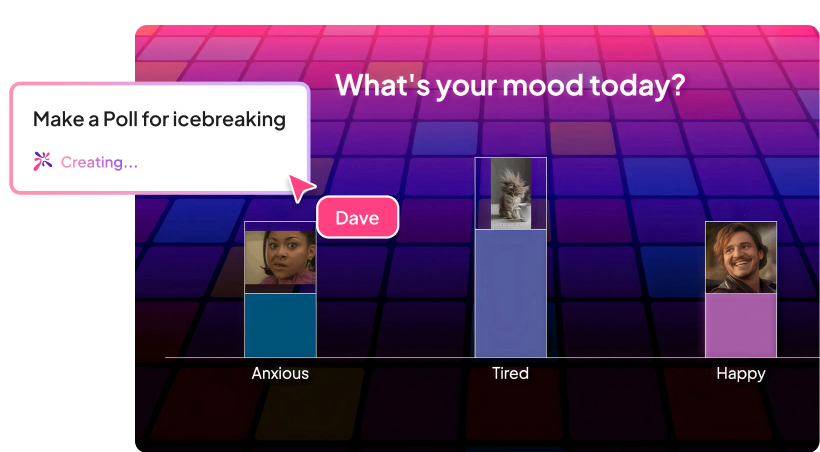 AhaSlides interactive slide editor with live poll questions and real-time response bars