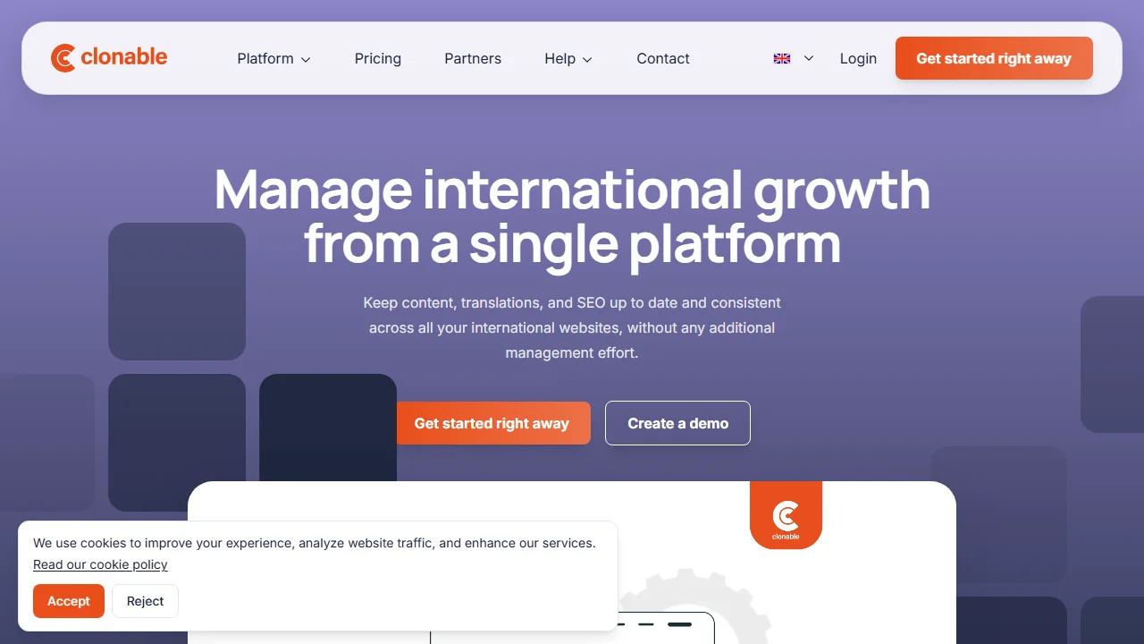 Dashboard di gestione siti web internazionali e traduzione con IA Clonable