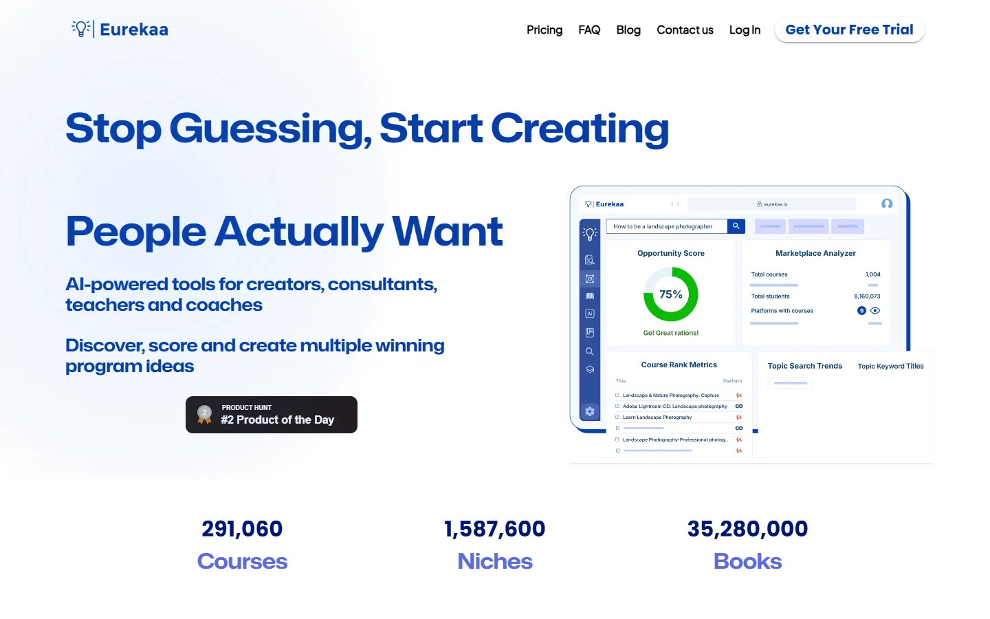 Eurekaa home page: AI-powered tools for creators, consultants, teachers and coaches