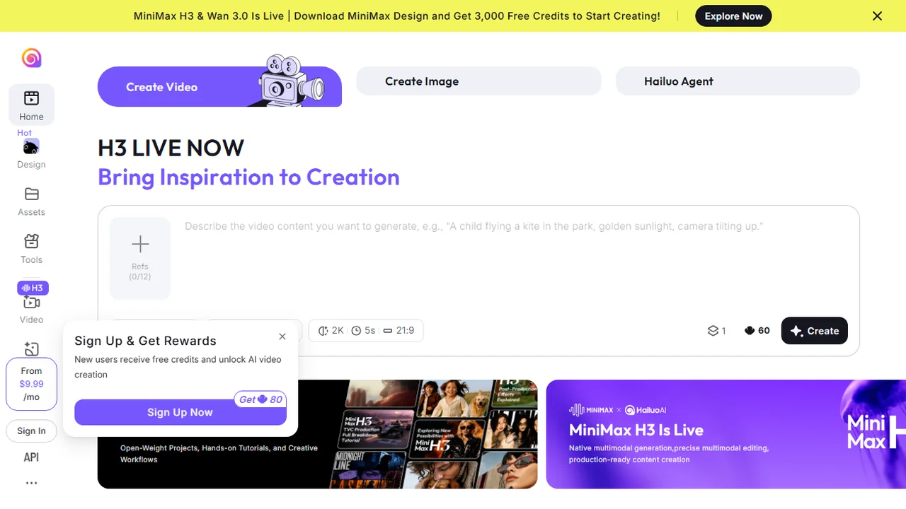 Hailuo AI cinematic video generation platform interface