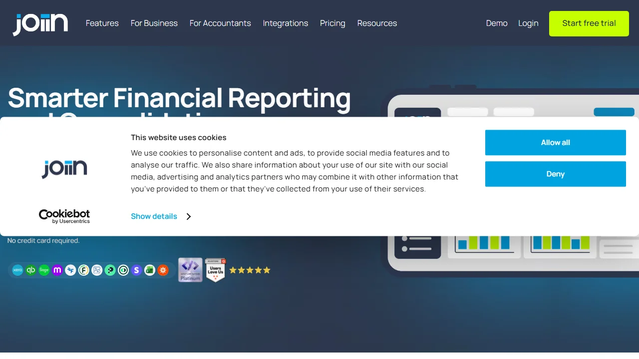 Joiin consolidated multi-entity financial reporting overview dashboard