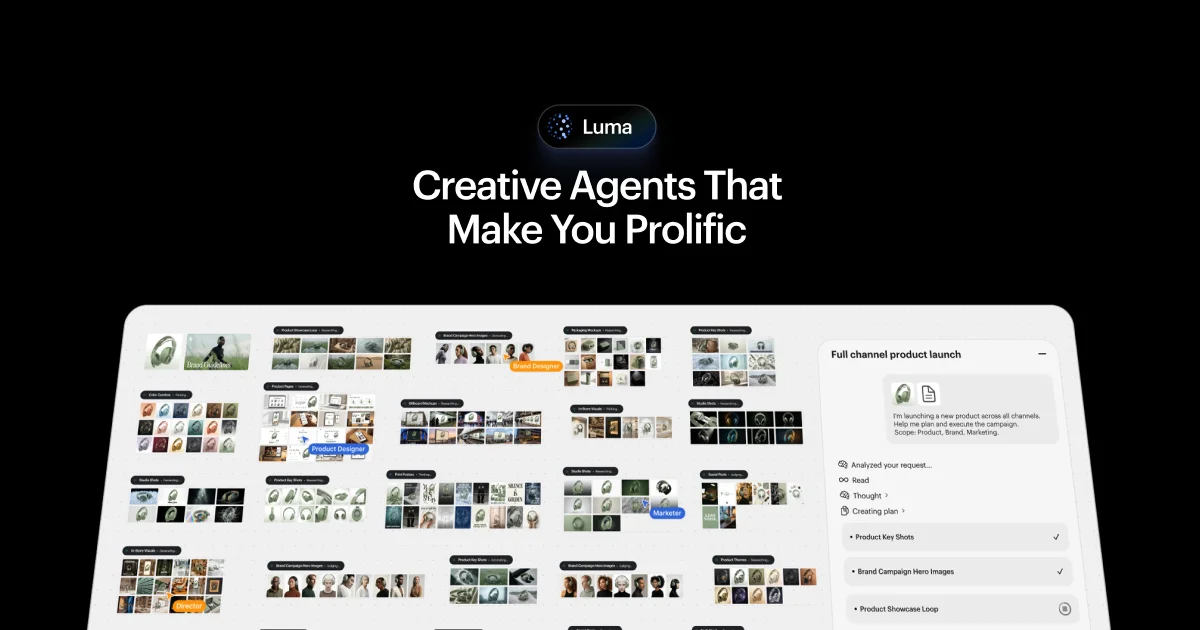 Luma Dream Machine studio showing AI video prompt box and high-fidelity video render canvas