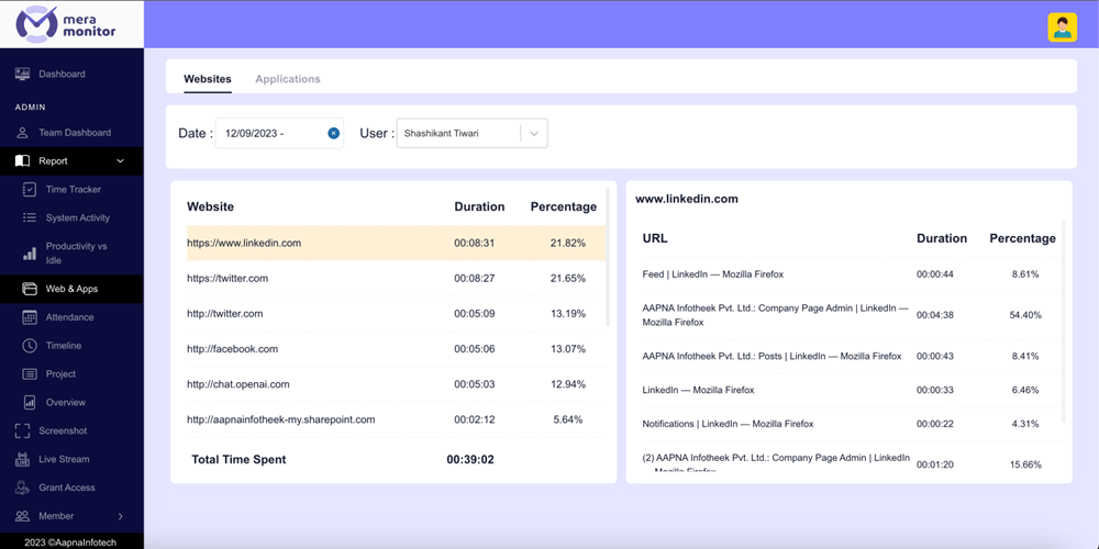 Application & URL tracking