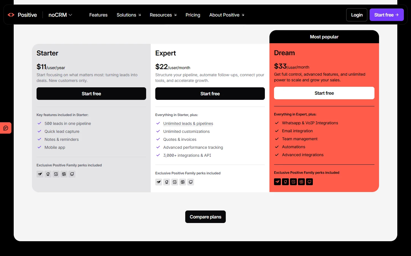 Starter, Expert and Dream plans