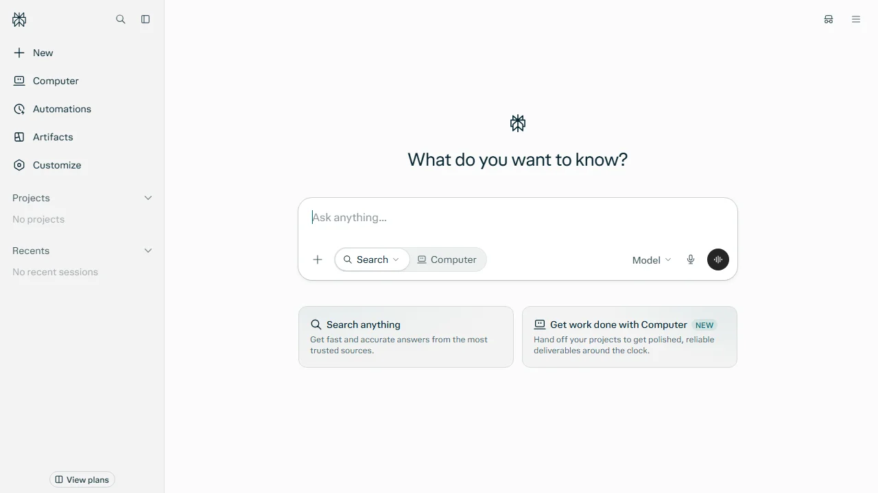 Perplexity AI conversational search interface displaying cited web answers and follow-up prompts