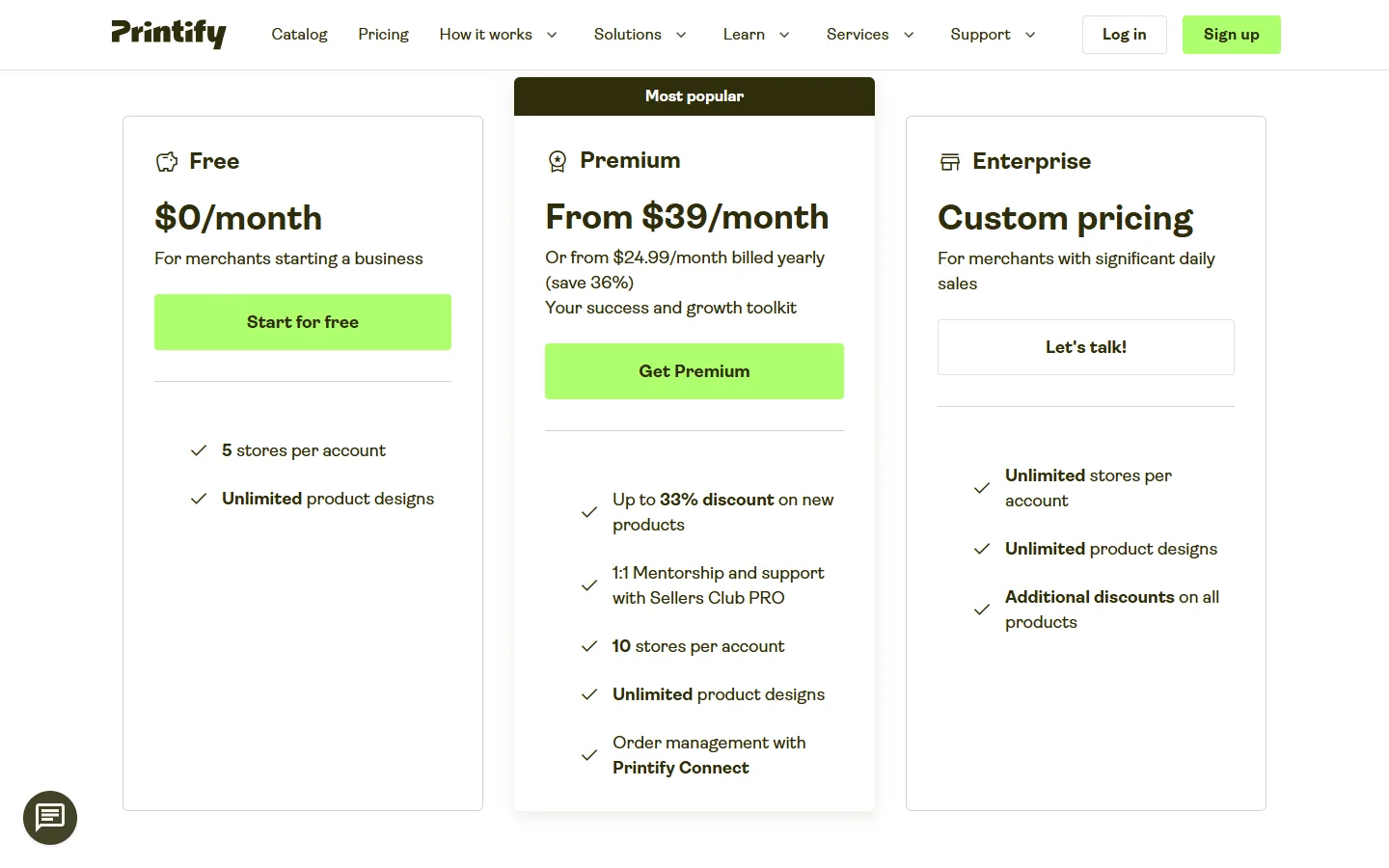 Plans on the pricing page