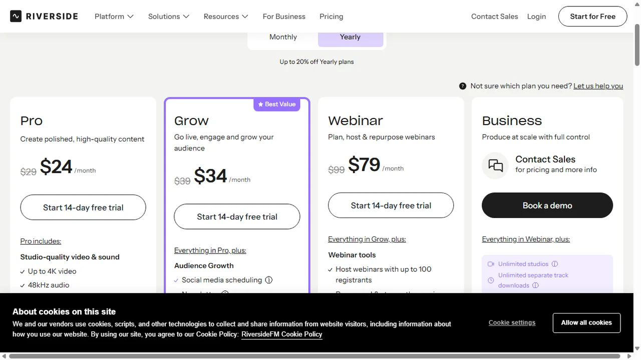 Riverside Standard and Pro subscription plans