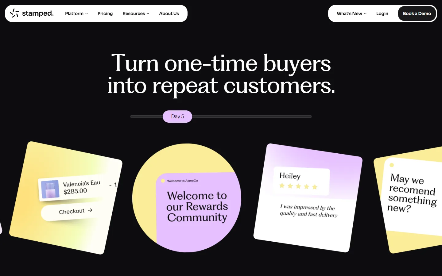 Stamped home page: customer understanding turned into repeat purchases
