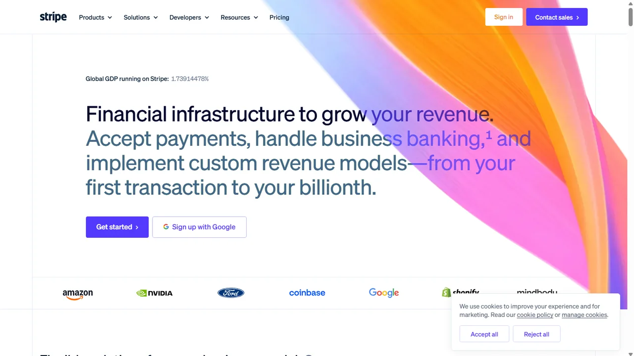 Stripe payments dashboard showing gross volume, successful transactions, and European payment breakdown