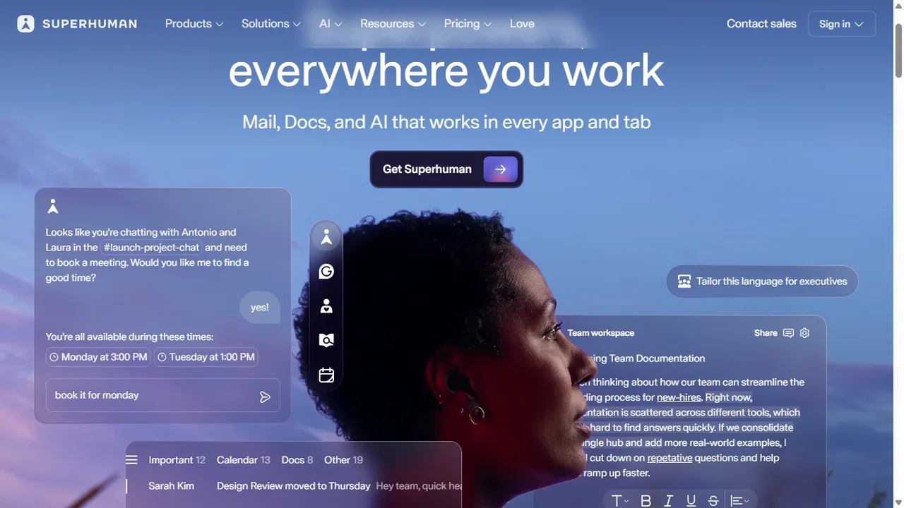Interfaccia email ultra-rapida Superhuman con split inbox e gestione da tastiera